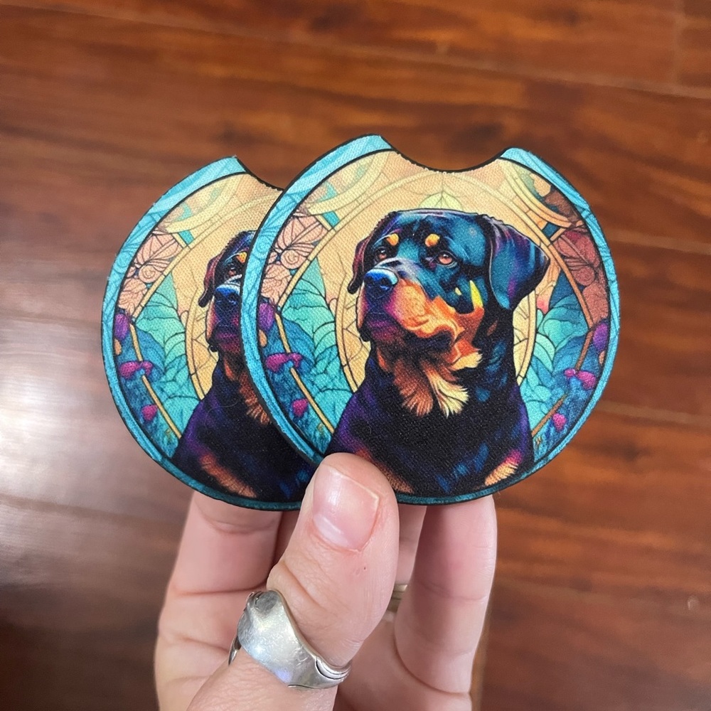 Rottweiler Car Coaster Set |  Dog Coaster Set